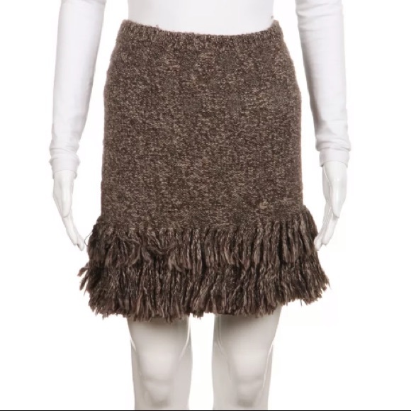 Anthropologie Dresses & Skirts - Sparrow Anthropologie fringe knit brown skirt XS